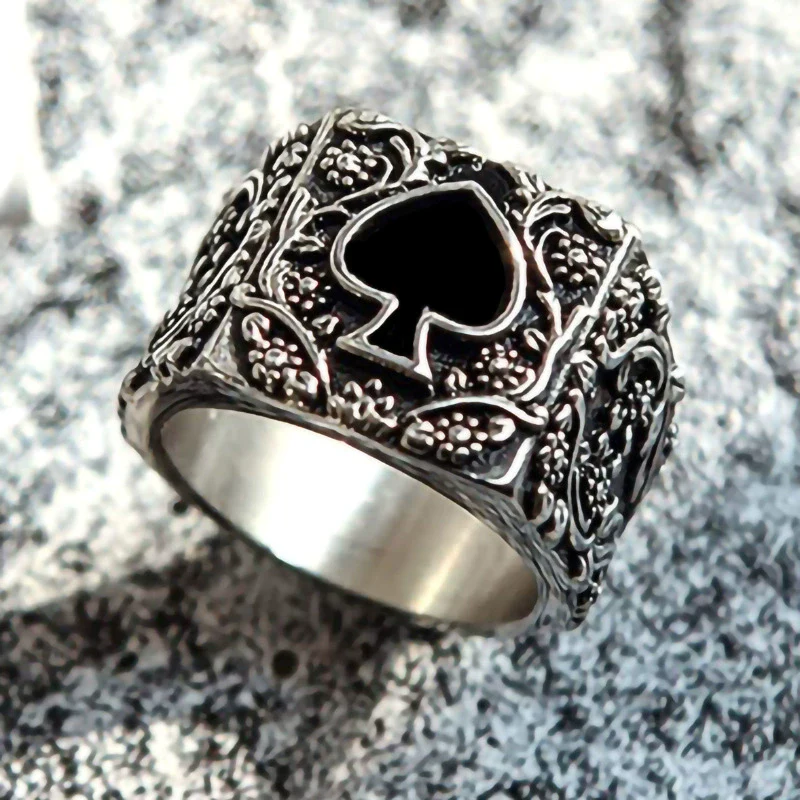 Alloy Hip Hop Creative Modeling Ring With Heart Of Spades Flower Leaves Pattern And Dripping Oil Design Unisex - Image 2