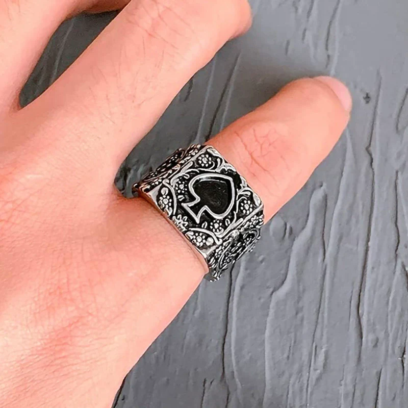 Alloy Hip Hop Creative Modeling Ring With Heart Of Spades Flower Leaves Pattern And Dripping Oil Design Unisex - Image 3