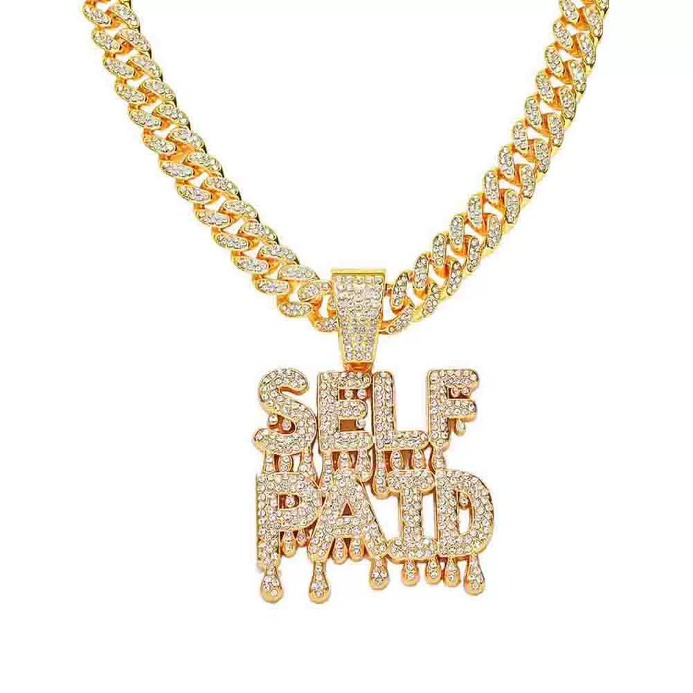 Alloy Hip Hop Exaggerated Diamond Letter Pendant Cuban Chain Necklace For Men