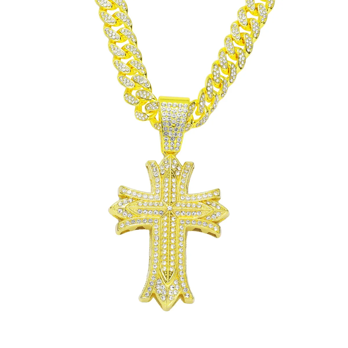 Alloy Hip Hop Geometric Diamond Cuban Chain Cross Necklace For Men And Women - Image 5