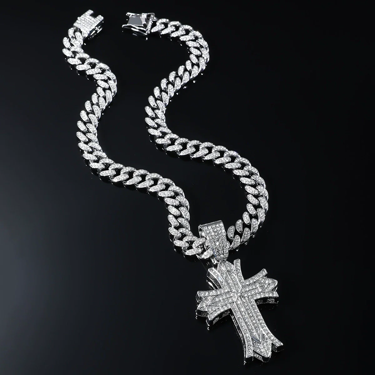 Alloy Hip Hop Geometric Full Diamond Pendant Necklace For Men - Image 3