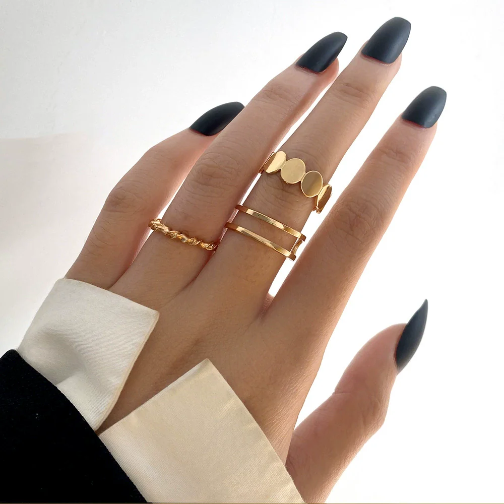 Alloy Hip Hop Retro Style Geometric C Ring 3Piece Set With Electroplating - Image 11