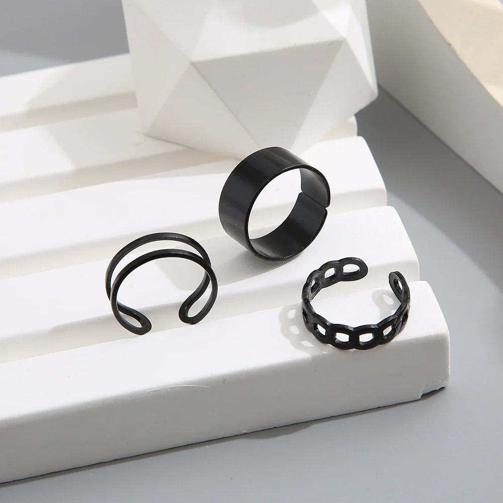 Alloy Hip Hop Retro Style Geometric C Ring 3Piece Set With Electroplating - Image 3