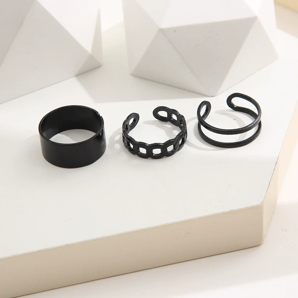 Alloy Hip Hop Retro Style Geometric C Ring 3Piece Set With Electroplating - Image 4