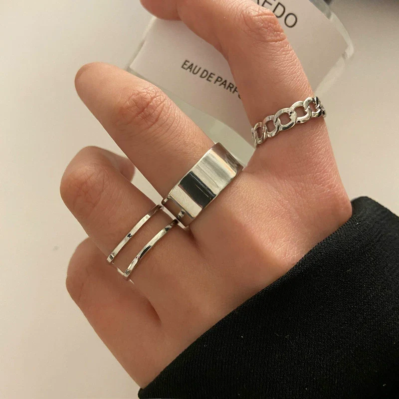Alloy Hip Hop Retro Style Geometric C Ring 3Piece Set With Electroplating - Image 6