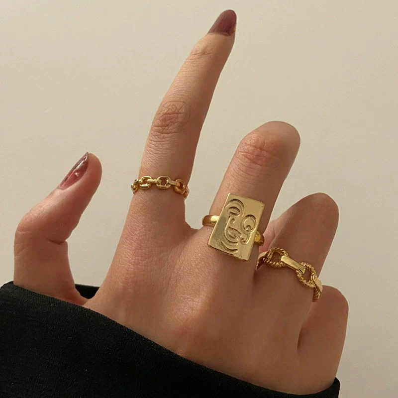 Alloy Hip Hop Retro Style Geometric C Ring 3Piece Set With Electroplating - Image 8