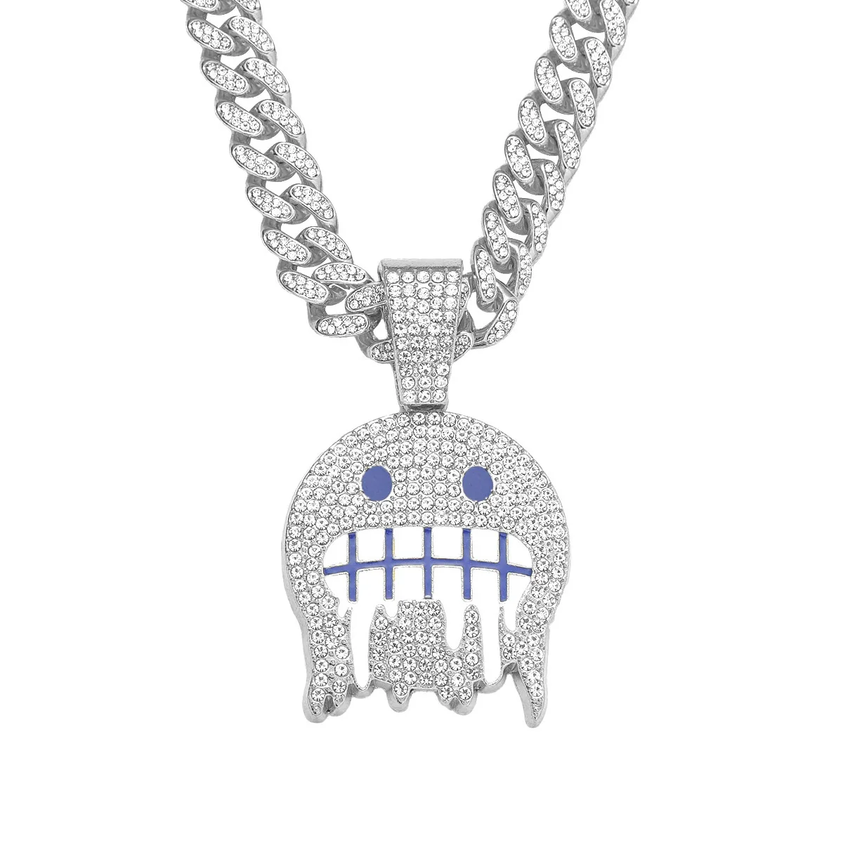 Alloy Hip Hop Style Men's Pendant Jewelry With Geometric Rhinestone Emoji Expression Pendant And Cuban Chain Set With Diamond - Image 5
