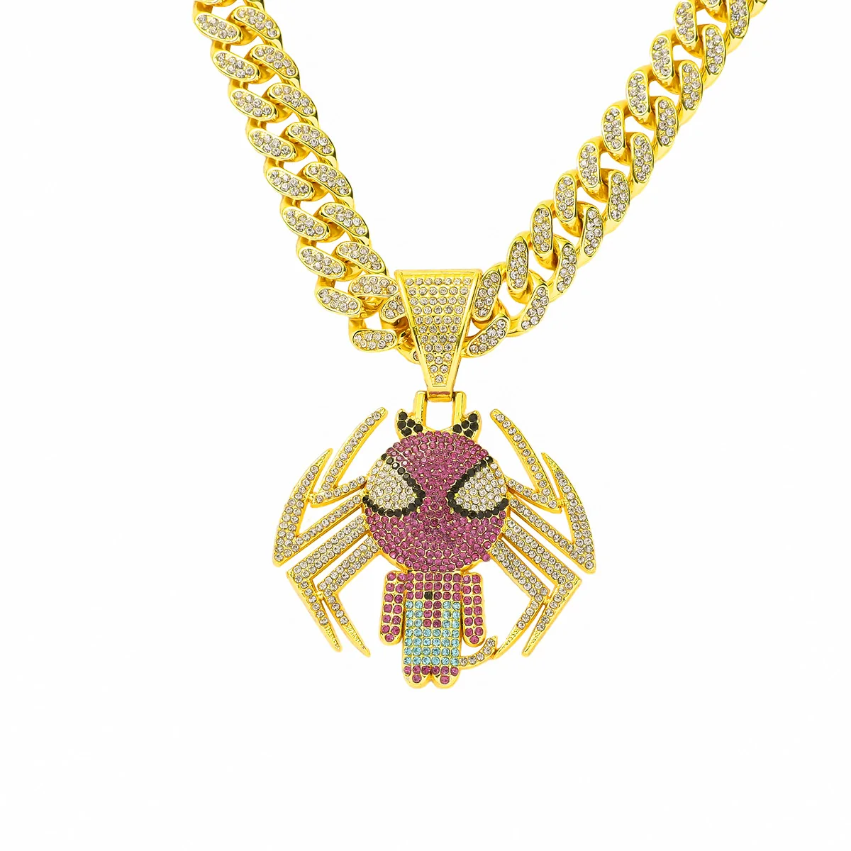 Alloy Hiphop Animals Zodiac Spider Pendant Necklace With Diamond Cuban Chain For Men