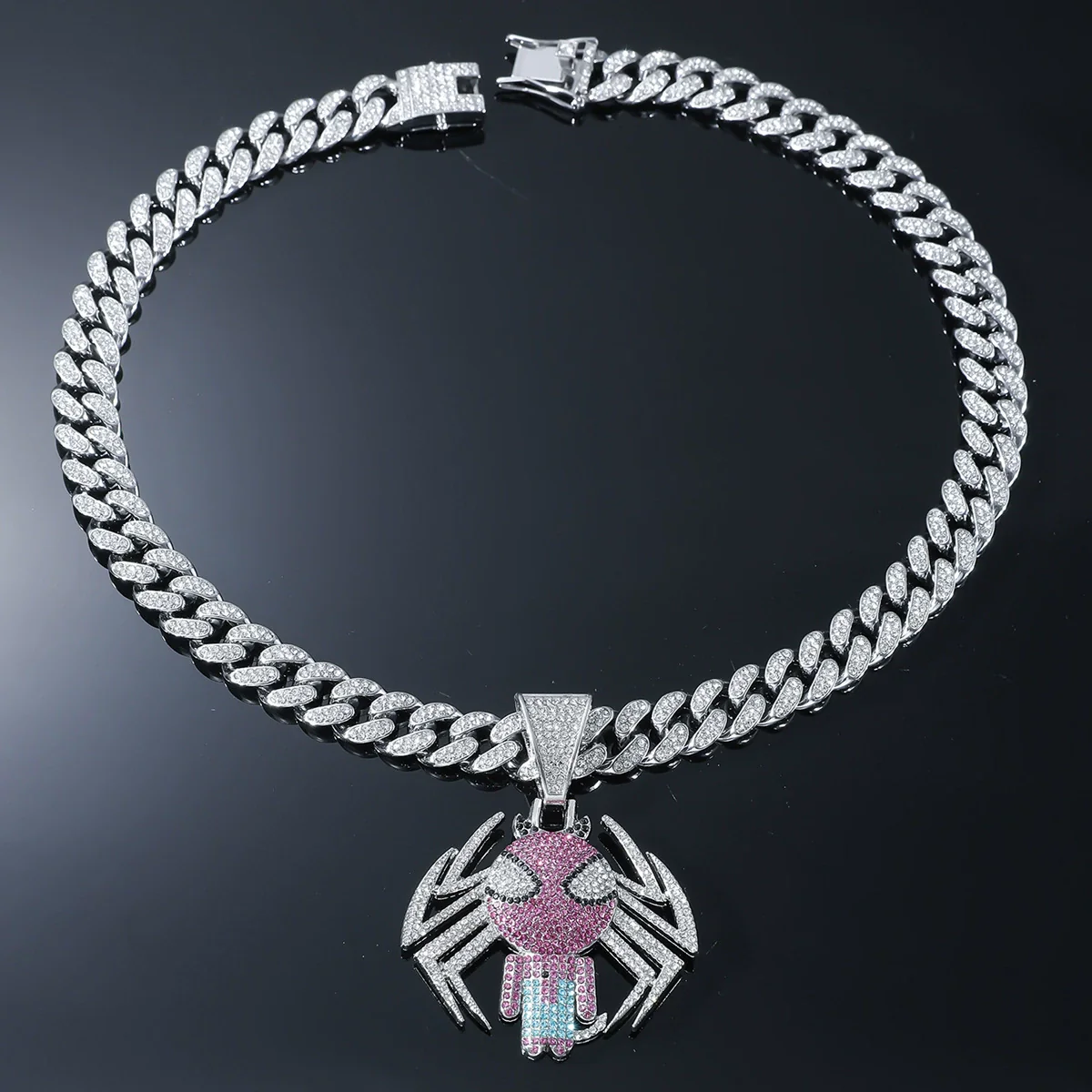 Alloy Hiphop Animals Zodiac Spider Pendant Necklace With Diamond Cuban Chain For Men - Image 4