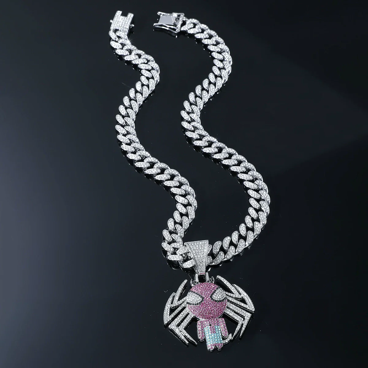 Alloy Hiphop Animals Zodiac Spider Pendant Necklace With Diamond Cuban Chain For Men - Image 7