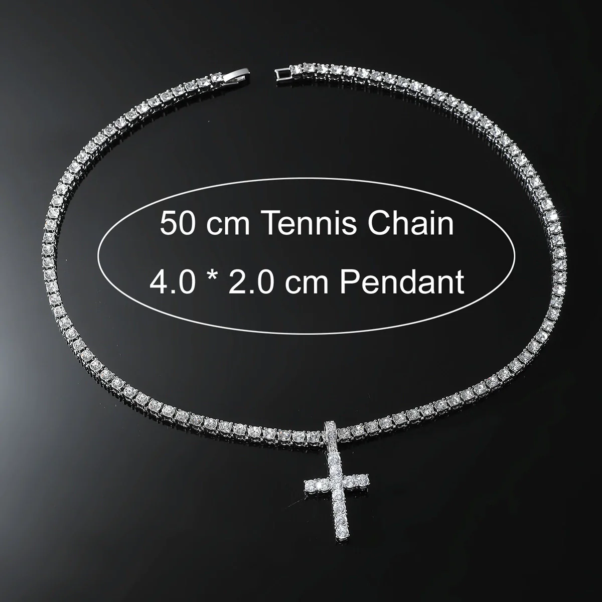Alloy Hiphop Geometric Cross Pendant Necklace With Inlaid Zircon And Tennis Chain - Image 4