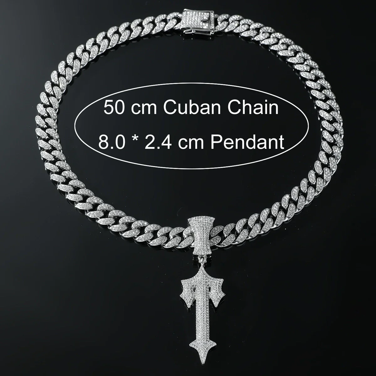 Alloy Hiphop Men's Necklace With Geometric Pattern And Full Diamond Sword Pendant - Image 4