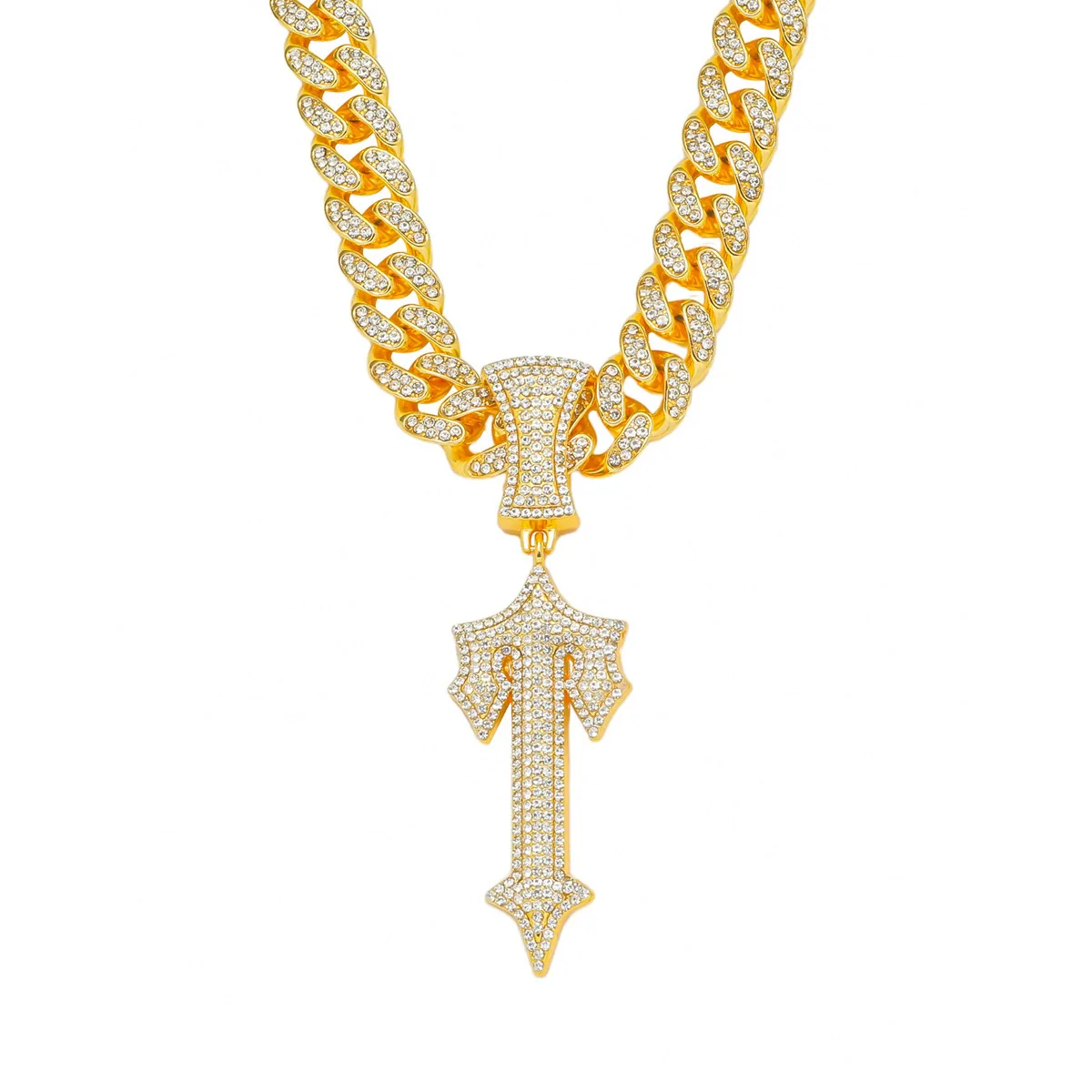 Alloy Hiphop Men's Necklace With Geometric Pattern And Full Diamond Sword Pendant - Image 6
