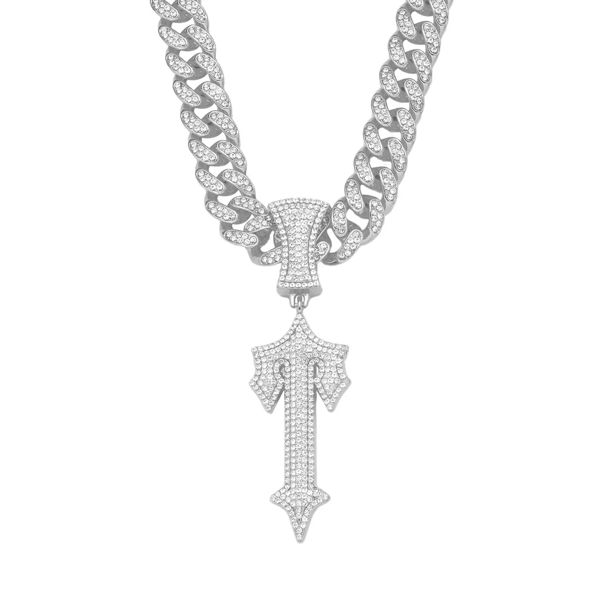 Alloy Hiphop Men's Necklace With Geometric Pattern And Full Diamond Sword Pendant - Image 7