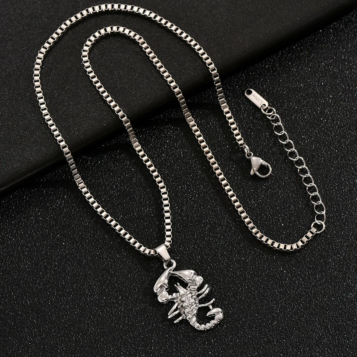 Alloy Hiphop Scorpion Zodiac Animals Pendant Necklace With Square Pearl Chain Electroplated Jewelry Unisex - Image 2