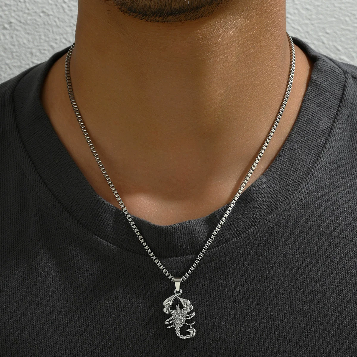 Alloy Hiphop Scorpion Zodiac Animals Pendant Necklace With Square Pearl Chain Electroplated Jewelry Unisex - Image 3