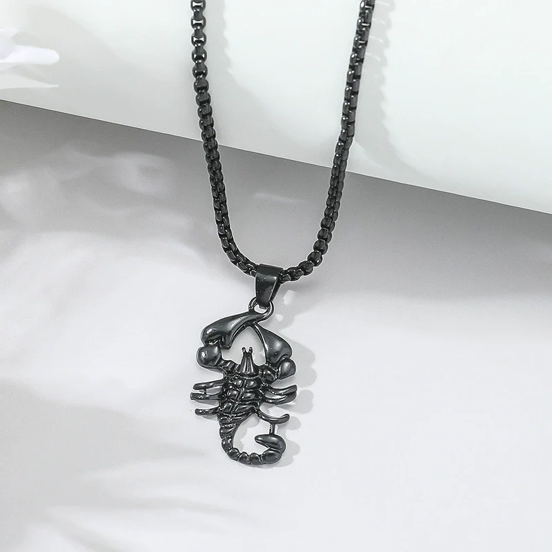 Alloy Hiphop Scorpion Zodiac Animals Pendant Necklace With Square Pearl Chain Electroplated Jewelry Unisex - Image 7