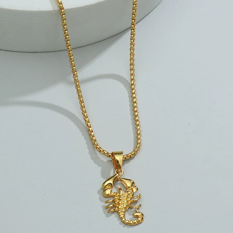 Alloy Hiphop Scorpion Zodiac Animals Pendant Necklace With Square Pearl Chain Electroplated Jewelry Unisex - Image 8