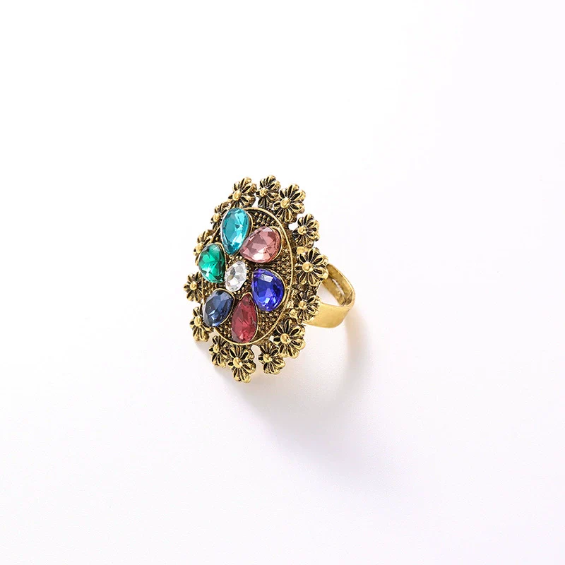Alloy Hollow Flower Opening Ring For Women With Diamond Design Retro Fashion Style - Image 5