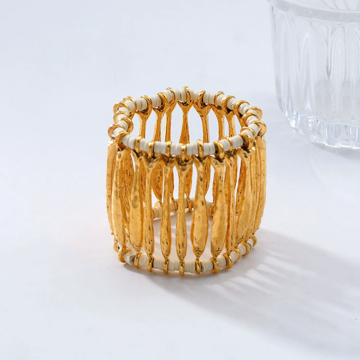 Alloy Hollowout Woven Elastic Ladies Bracelet With Geometric Style And Electroplating - Image 2