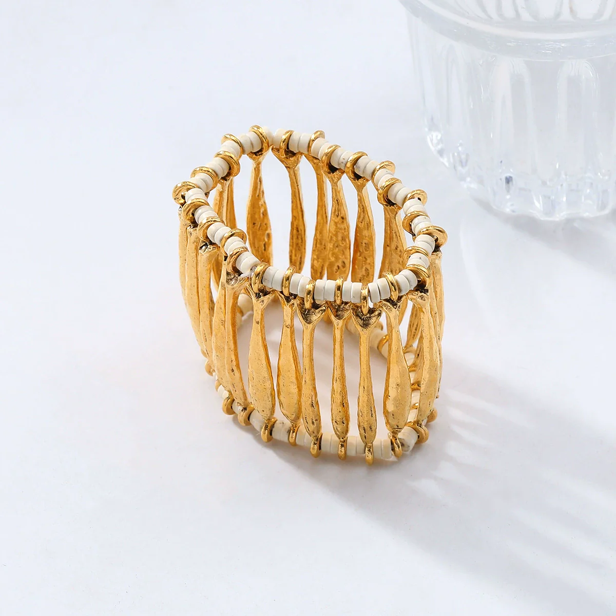 Alloy Hollowout Woven Elastic Ladies Bracelet With Geometric Style And Electroplating - Image 3