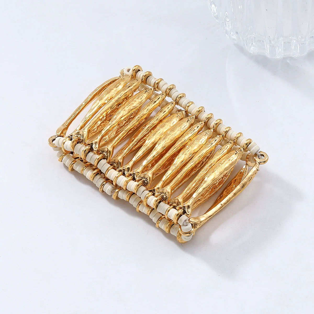 Alloy Hollowout Woven Elastic Ladies Bracelet With Geometric Style And Electroplating - Image 4