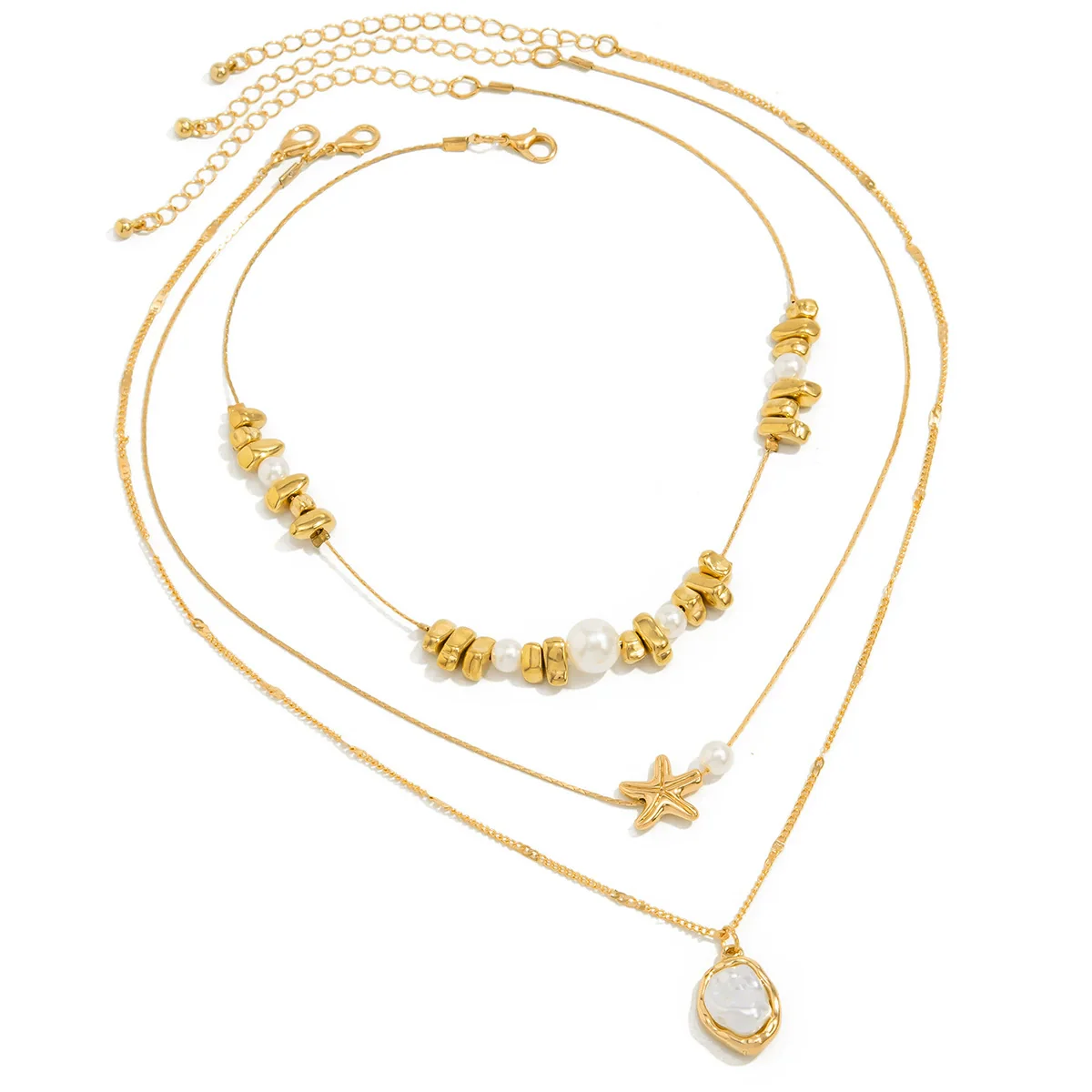 Alloy Imitation Pearl Beaded Niche Style Animal And Geometric Pattern Electroplated Starfish Clavicle Necklace For Women - Image 5