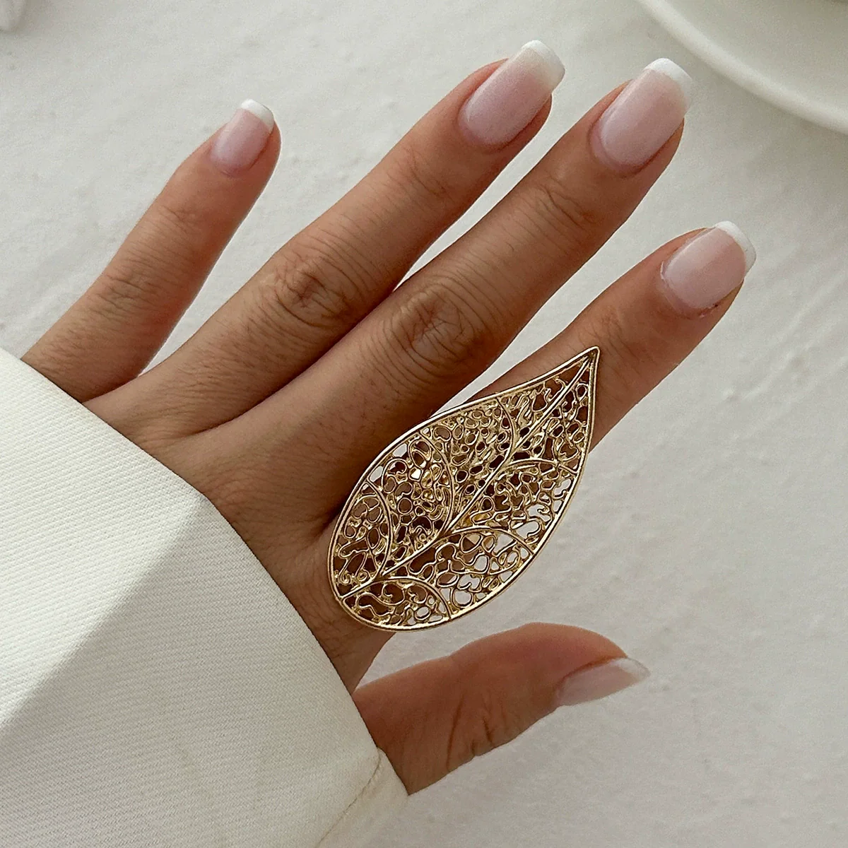 Alloy Imitation Pearl Open Ring Asymmetrical Cut Out Winding Geometric Niche Style Electroplated For Women - Image 12