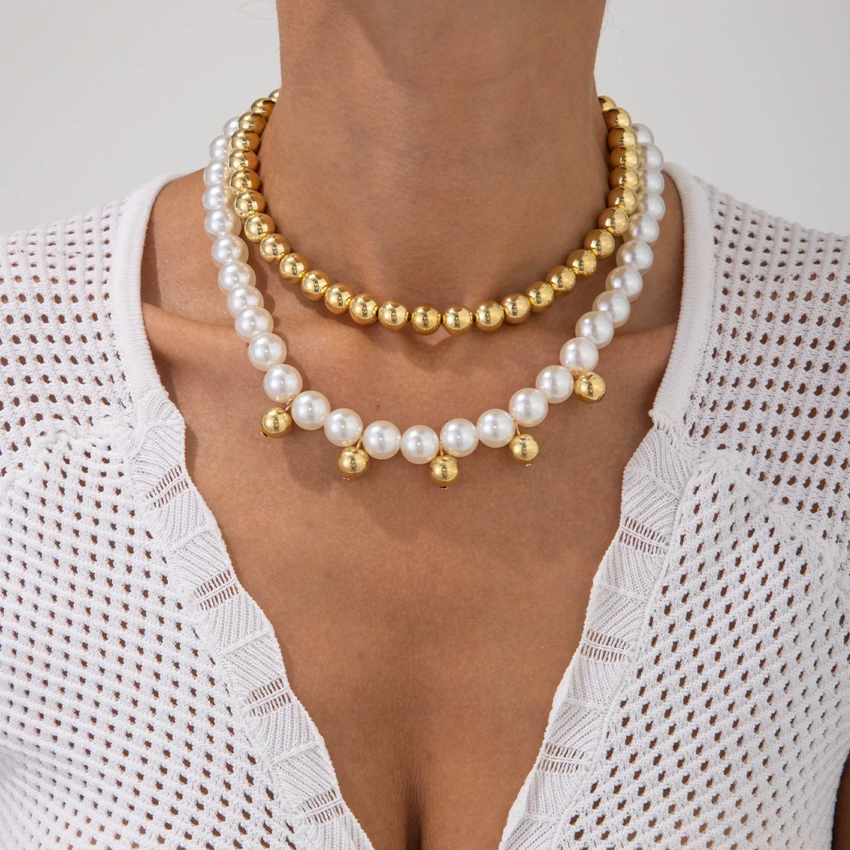 Alloy Imitation Pearl Star Geometric Clavicle Chain Necklace With Electroplating For Women - Image 2