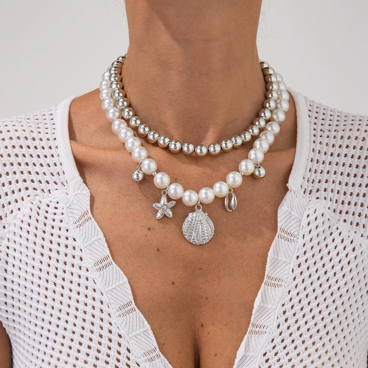 Alloy Imitation Pearl Star Geometric Clavicle Chain Necklace With Electroplating For Women - Image 9