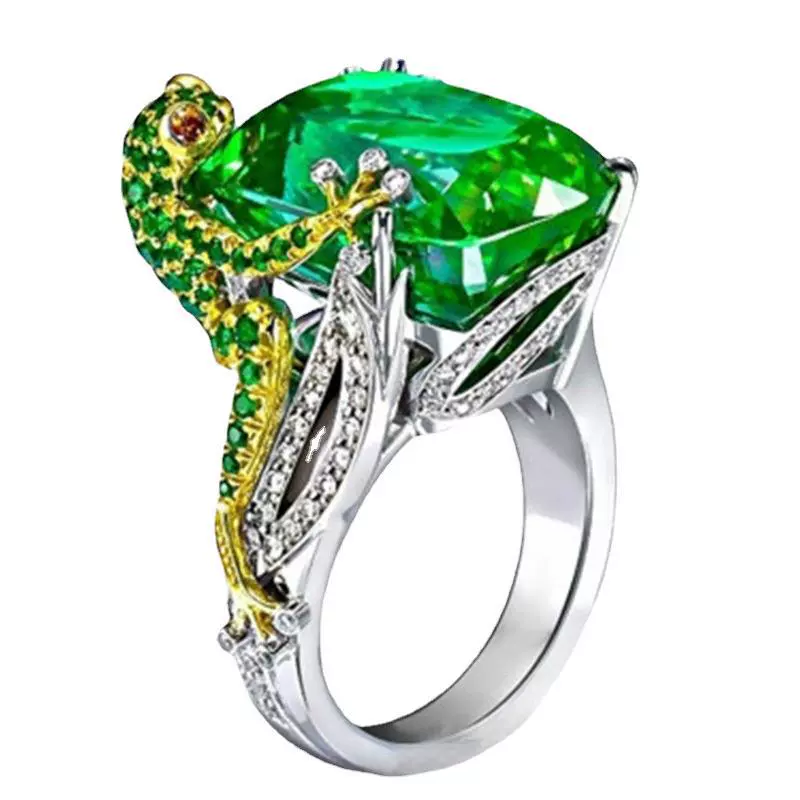Alloy Inlaid Green Zircon Golden Chameleon Lizard Ring Hand Jewelry For Women With Electroplating And Natural Geometric Style And Animal Zodiac Pattern - Image 5