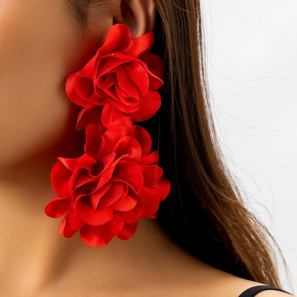 Alloy Jewelry Flower Tassel Ear Clip Electroplated For Women