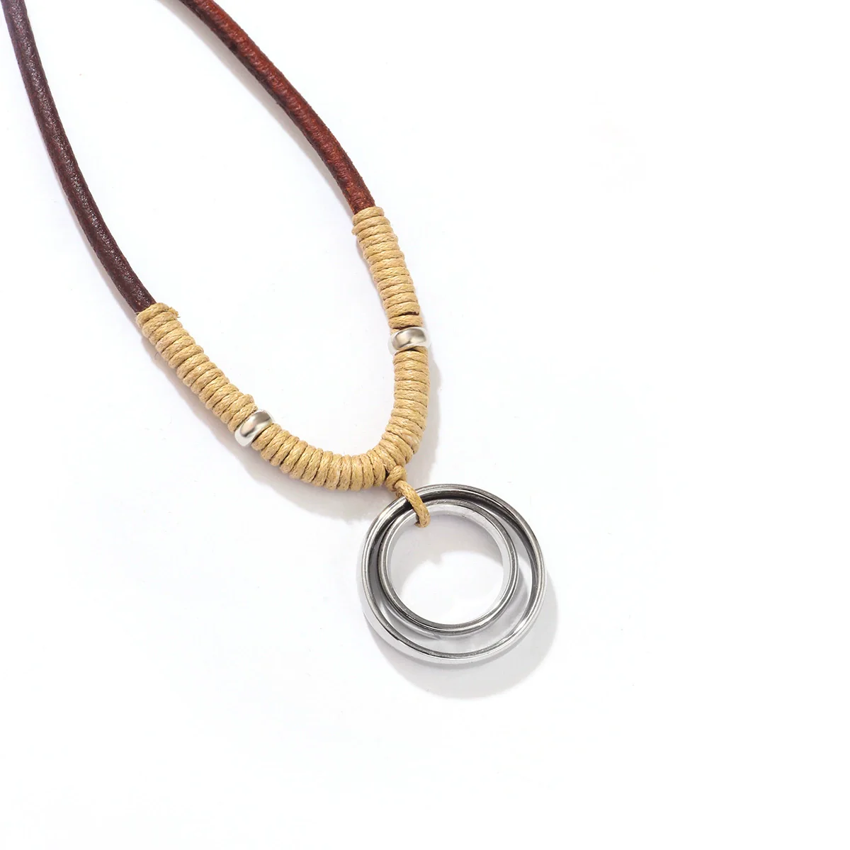 Alloy Jewelry Geometric Retro Style Hollow Cross Doublering Pendant Electroplated Couple Necklace - Image 4