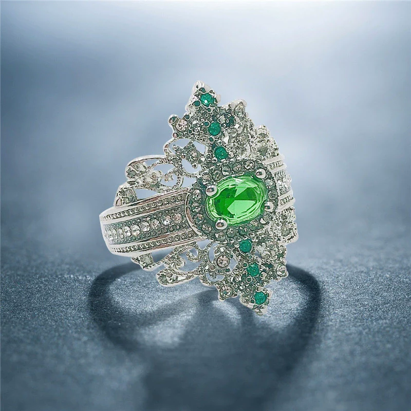 Alloy Jewelry Minimalist Geometric Style Inlaid Emerald Women's Ring Electroplated - Image 2