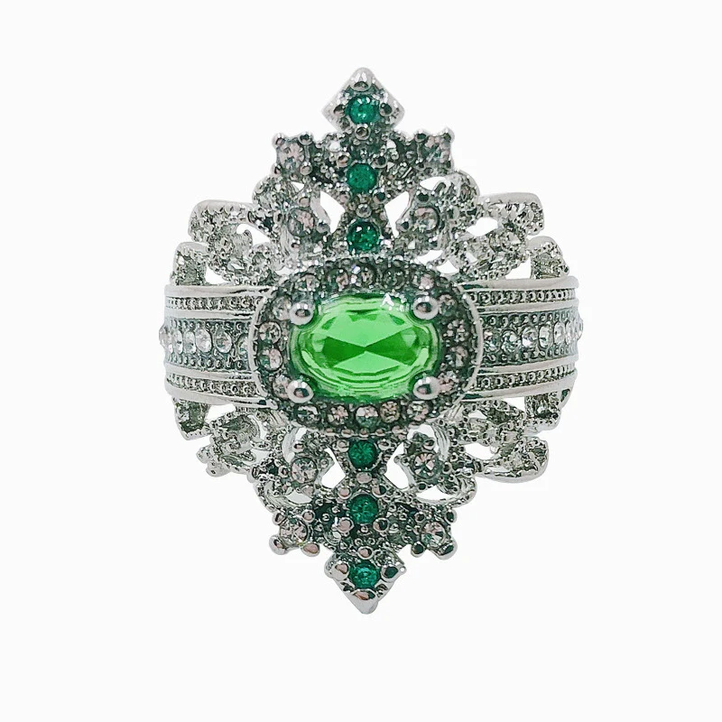 Alloy Jewelry Minimalist Geometric Style Inlaid Emerald Women's Ring Electroplated - Image 5