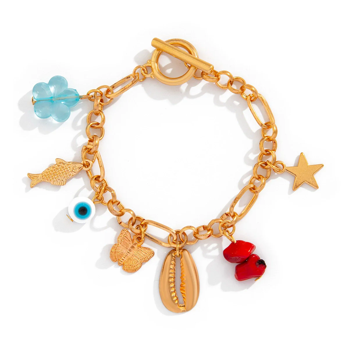 Alloy Jewelry Personality Retro Small Elephant Cow Head Ot Buckle Chain Bracelet With Crown Heart Shape Flower Bow Tie Star Shape Electroplated For Women - Image 5
