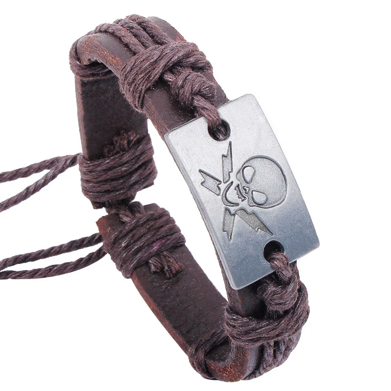 Alloy Leather Men's Bracelet With Ghost Skull Pattern And Electroplating Treatment Fashion Style - Image 4