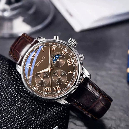 Alloy Leather Men's Business Quartz Watch Waterproof With Pin Buckle And Round Dial