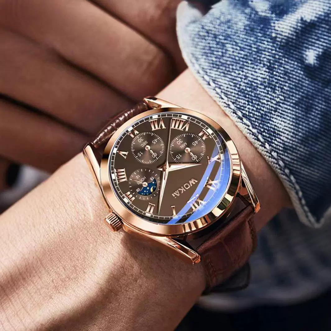 Alloy Leather Men's Business Quartz Watch Waterproof With Pin Buckle And Round Dial - Image 2