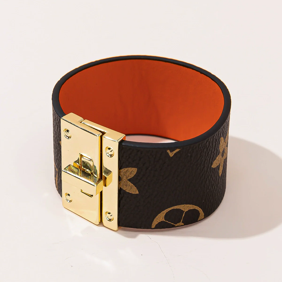 Alloy Leather Wide Bracelet With Geometric Pattern For Women Electroplated Punk Style Jewelry