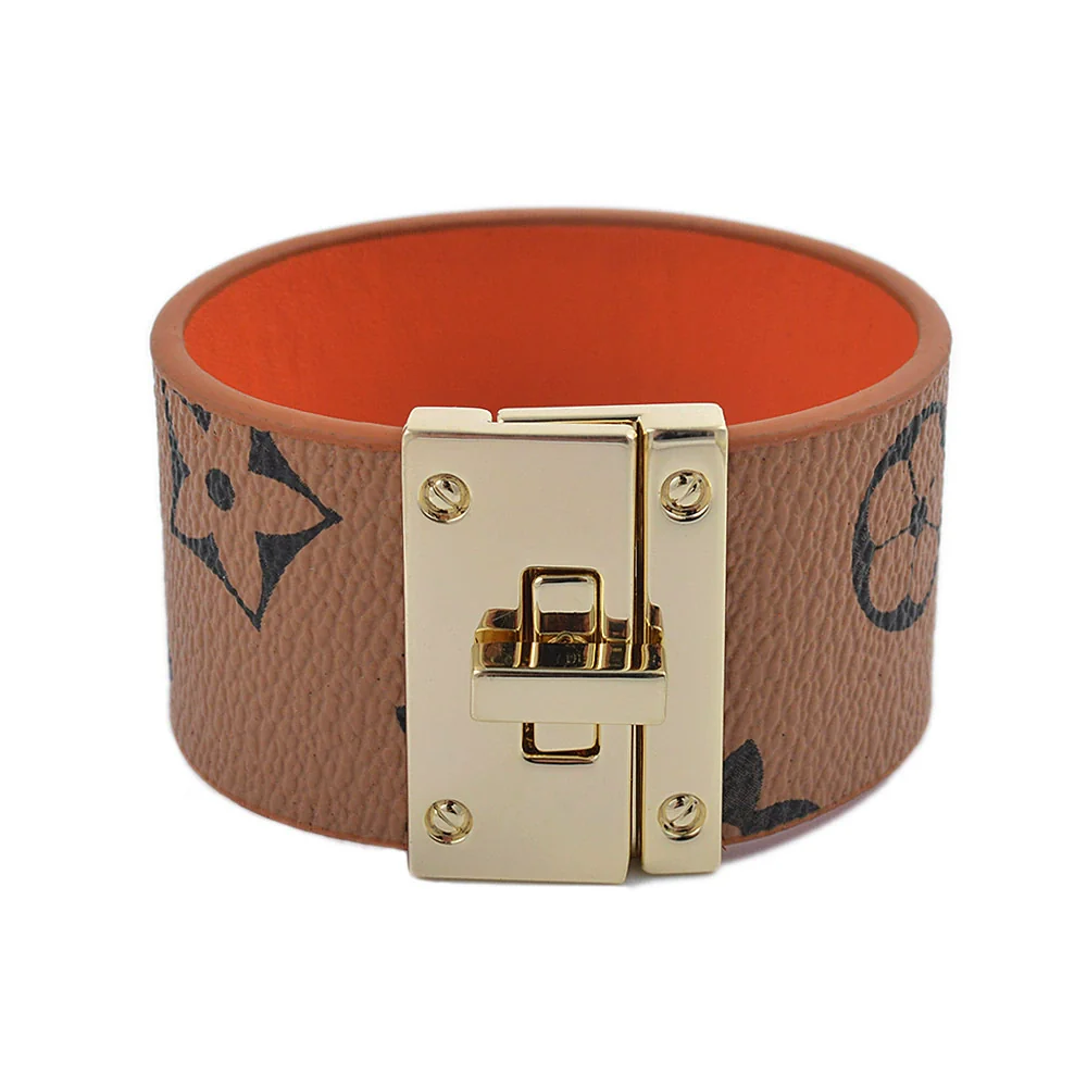 Alloy Leather Wide Bracelet With Geometric Pattern For Women Electroplated Punk Style Jewelry - Image 10