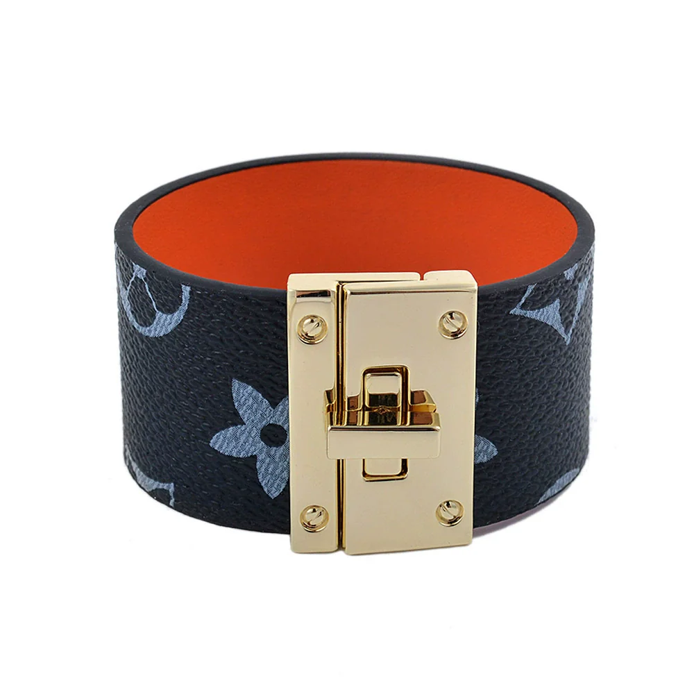 Alloy Leather Wide Bracelet With Geometric Pattern For Women Electroplated Punk Style Jewelry - Image 11