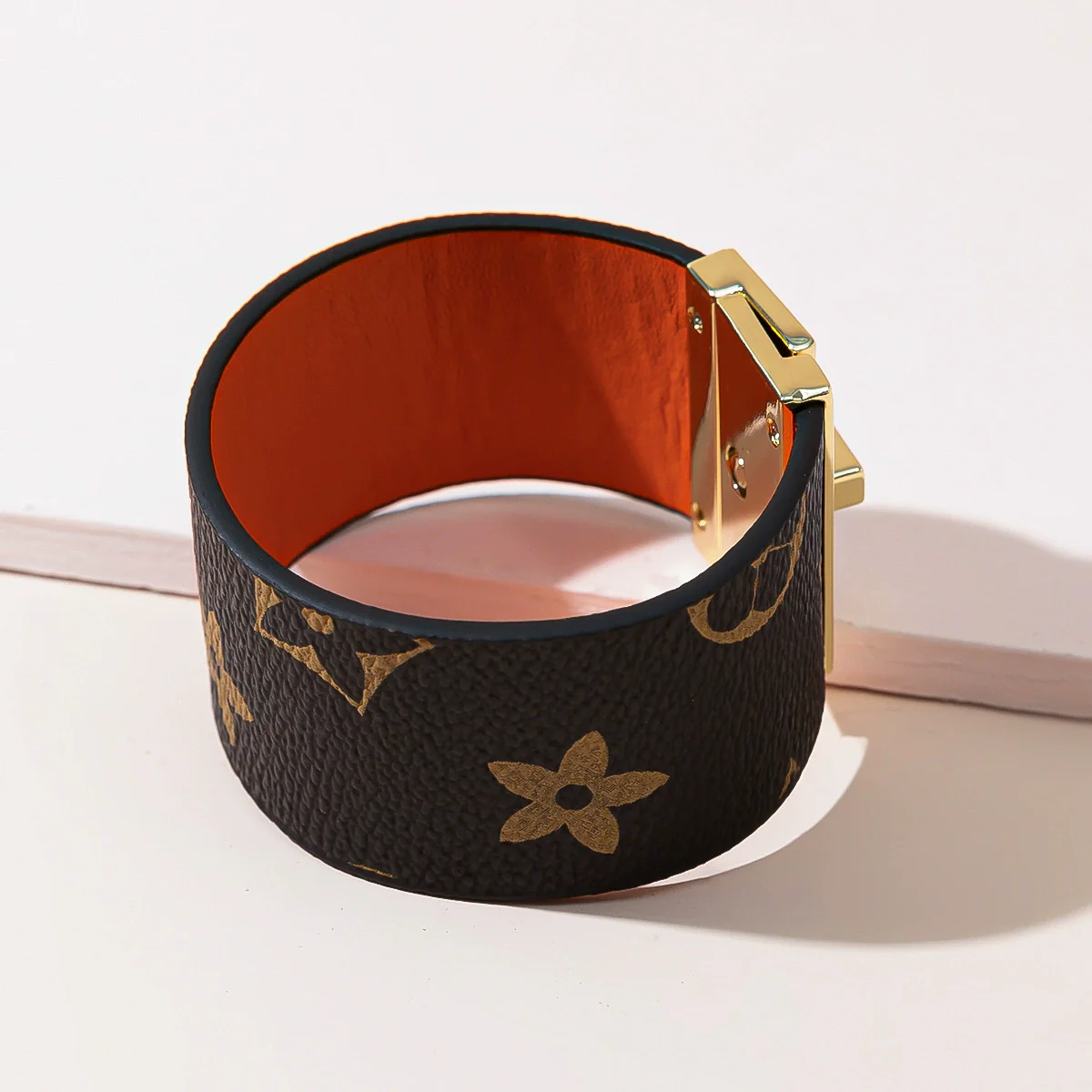 Alloy Leather Wide Bracelet With Geometric Pattern For Women Electroplated Punk Style Jewelry - Image 5