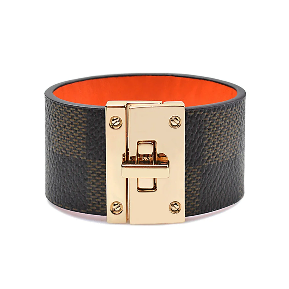 Alloy Leather Wide Bracelet With Geometric Pattern For Women Electroplated Punk Style Jewelry - Image 8