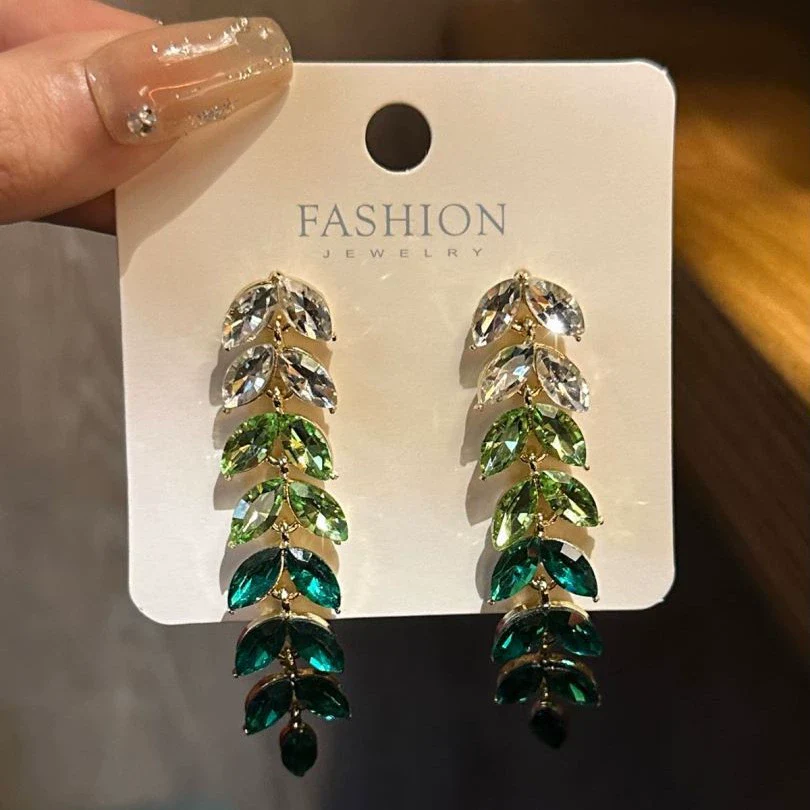 Alloy Light Luxury Leaf Tassel Earrings With Electroplating Process - Image 2