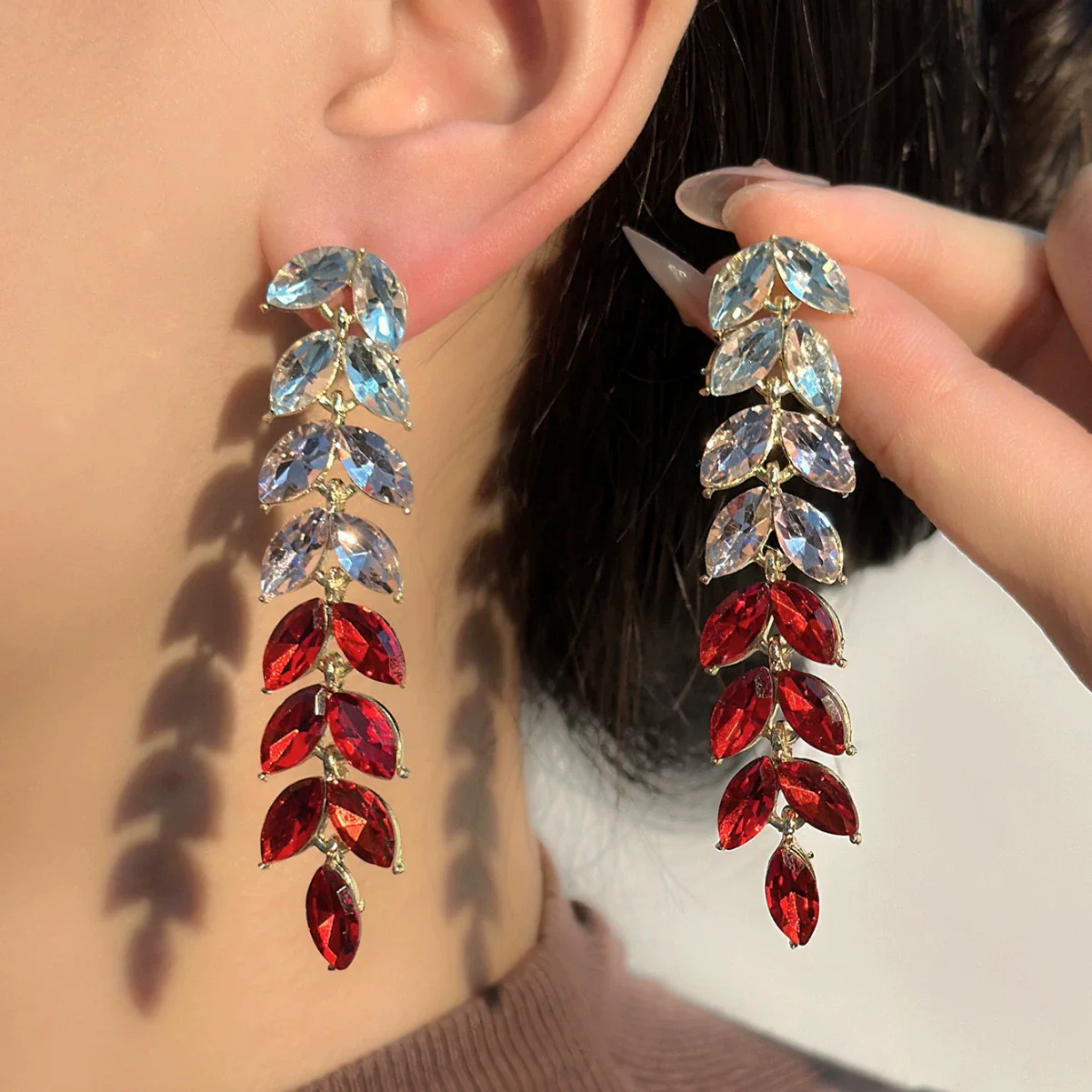 Alloy Light Luxury Leaf Tassel Earrings With Electroplating Process - Image 3
