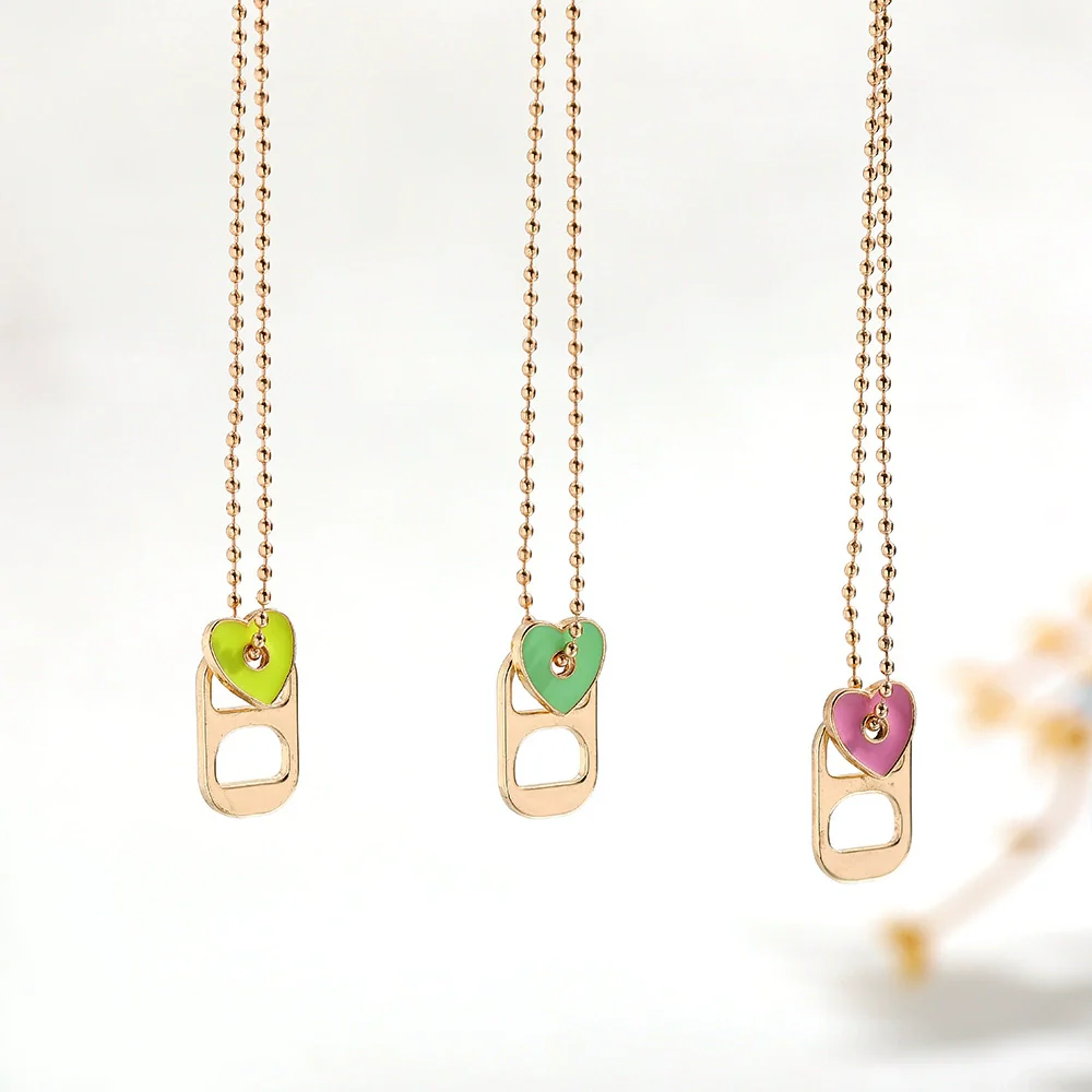 Alloy Love Pendant Necklace With Oil Drop Design And Heart Shape For Women - Image 3