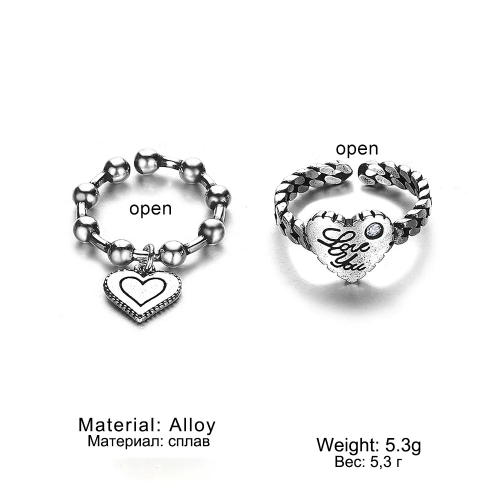 Alloy Love Pendant Ring Set Creative Retro Cartoon Heart Sculpture Unisex - Image 2