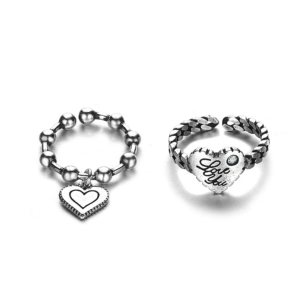 Alloy Love Pendant Ring Set Creative Retro Cartoon Heart Sculpture Unisex - Image 5