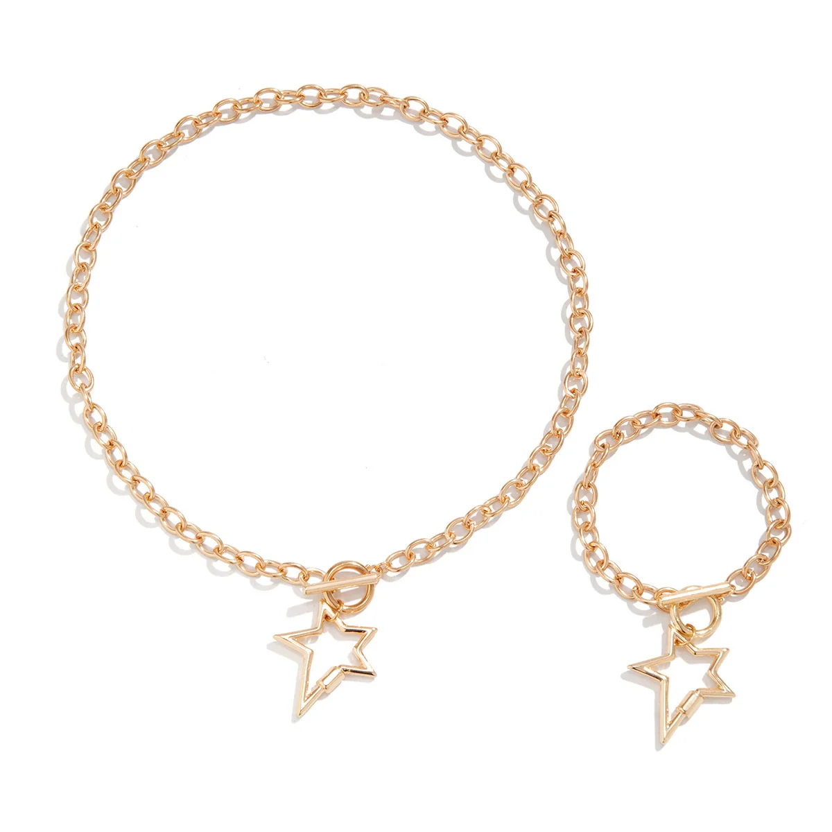 Alloy Love Star Heart Geometric Pendant Necklace For Women Electroplated Hollow Street Style Jewelry - Image 3
